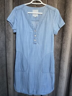 Part Two Light Blue Denin V-Neck Short Sleeve Mini Dress